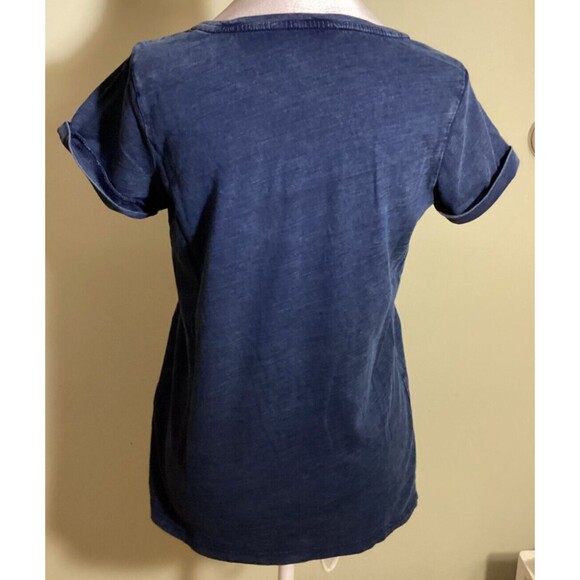 Lucky Brand Women's Size M Blue Embroidered Diamond Short Sleeve Blouse - Picture 5 of 7